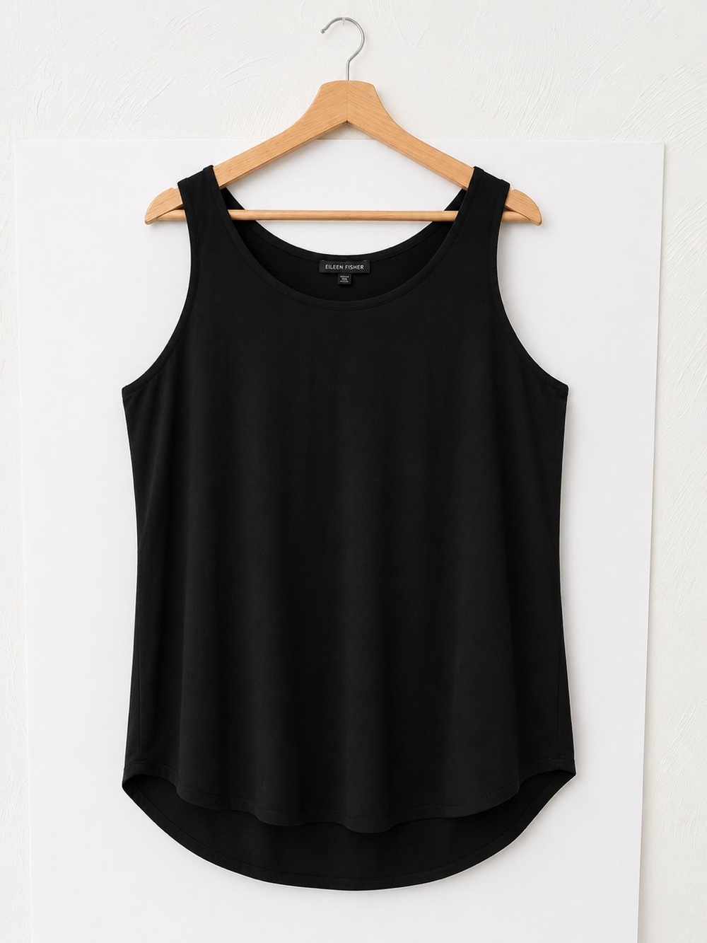 Eileen Fisher Black 100% Silk Sleeveless Tank Top Minimalist Luxe Shell‎ Large